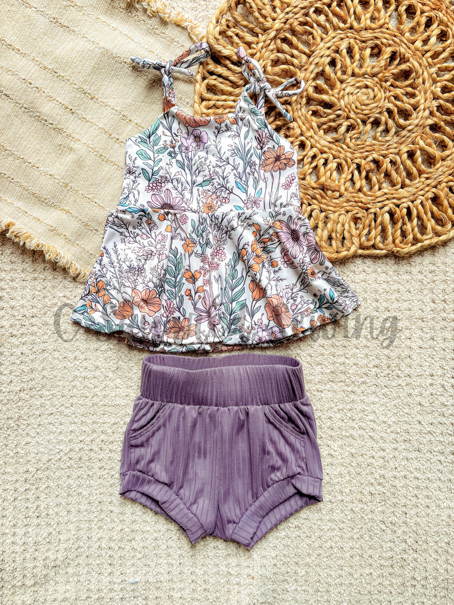18/24m tie shoulder peplum and pocket shorties