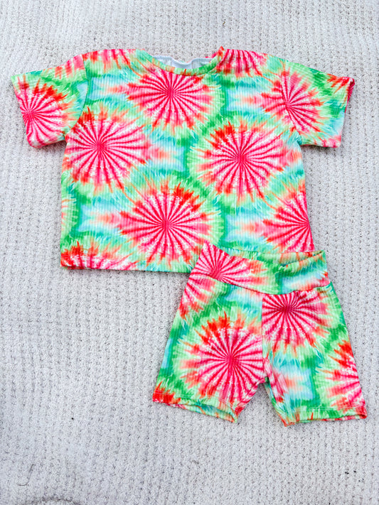 Pink and Green Tie Dye Urban Rib Lounge Set