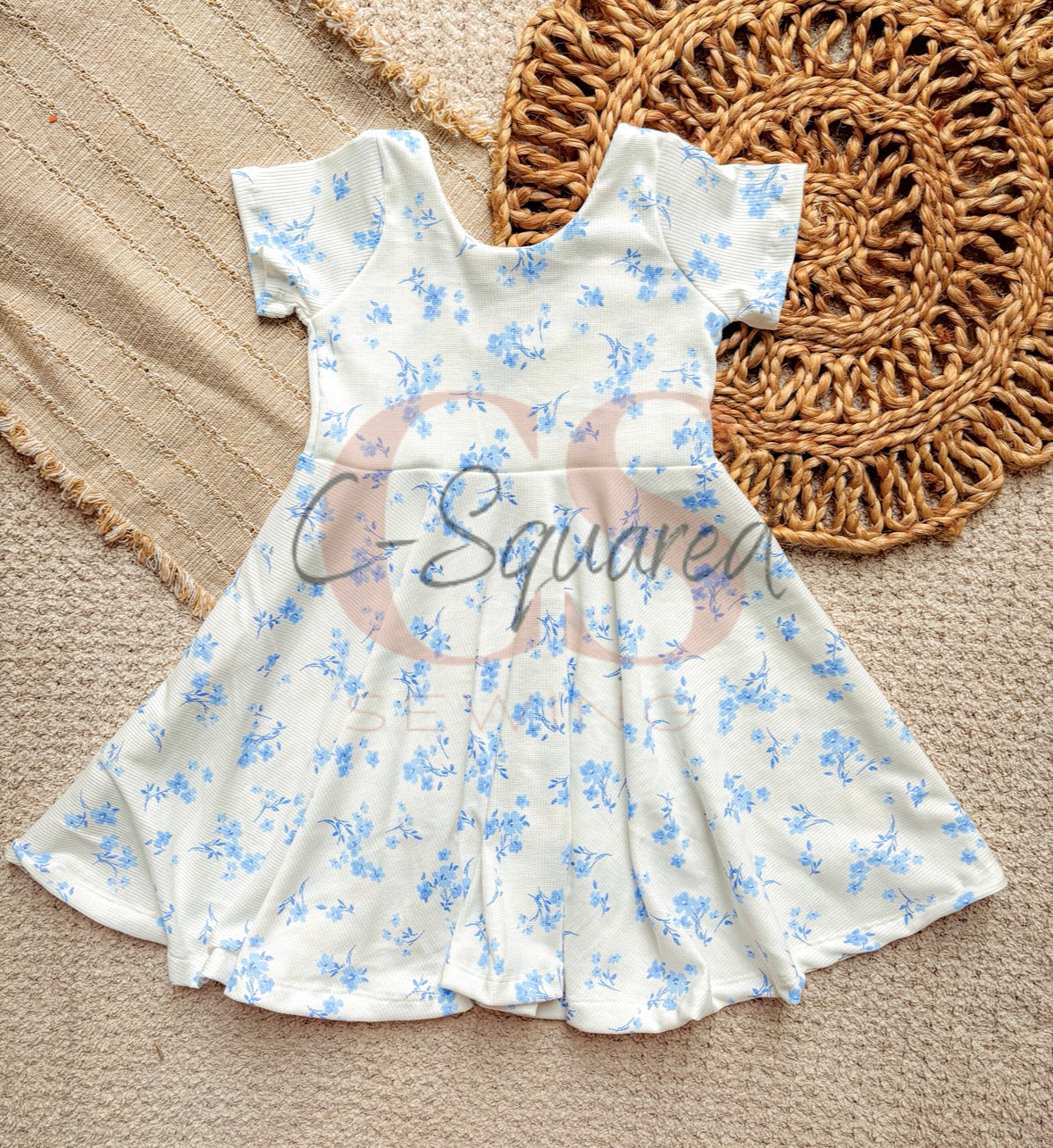 Blue Floral SS Twirl Dress