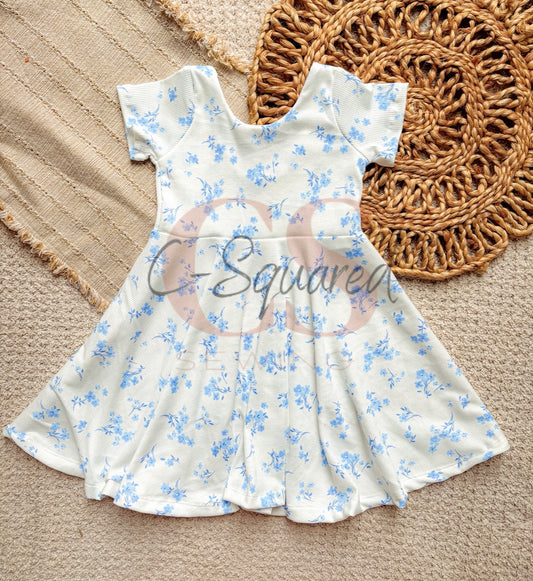 Blue Floral SS Twirl Dress