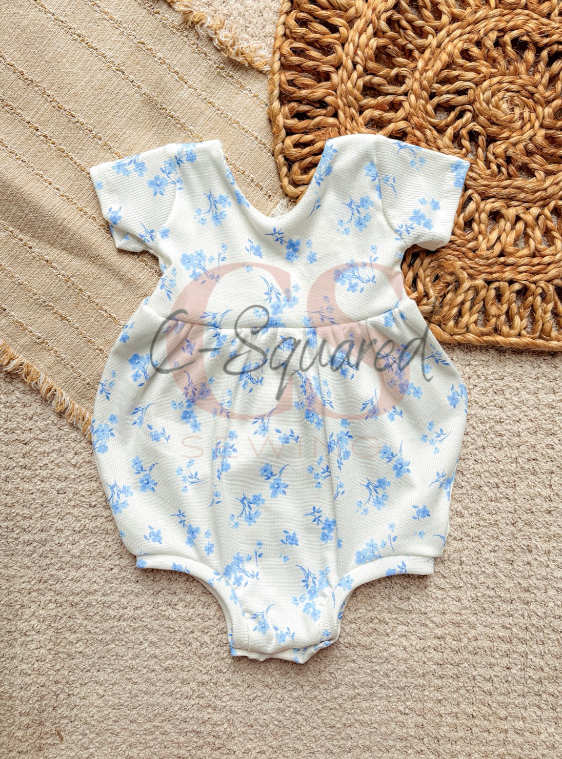 Blue Floral Short Sleeve Bubble Romper