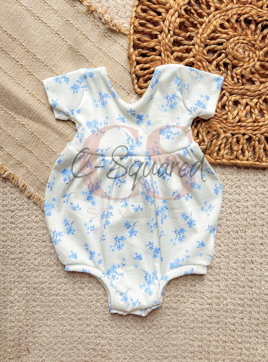 Blue Floral Short Sleeve Bubble Romper