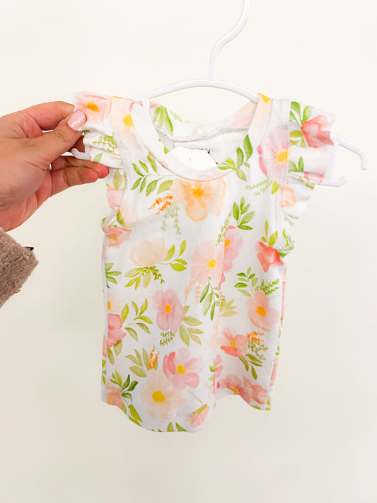 Pink and Yellow Floral Flutter Tanks