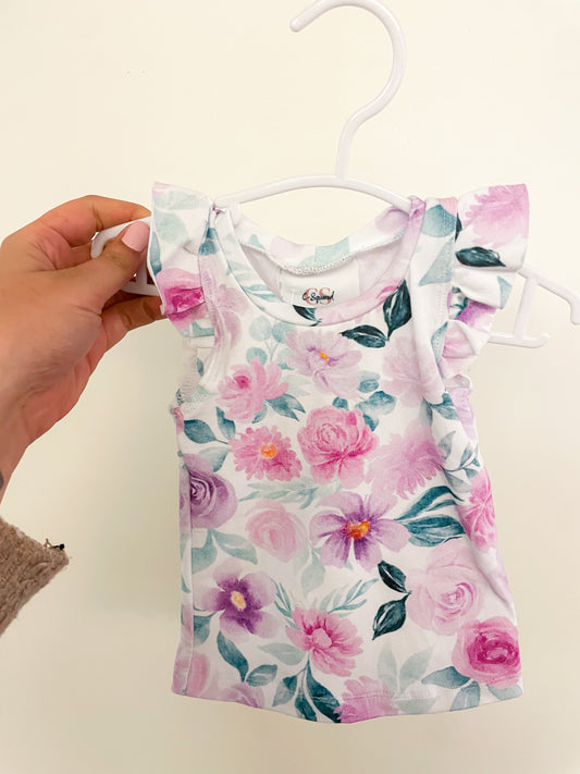 Purple floral flutter tank