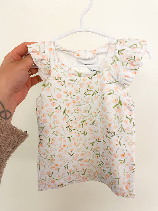 Pink and Green Floral Flutter Tanks